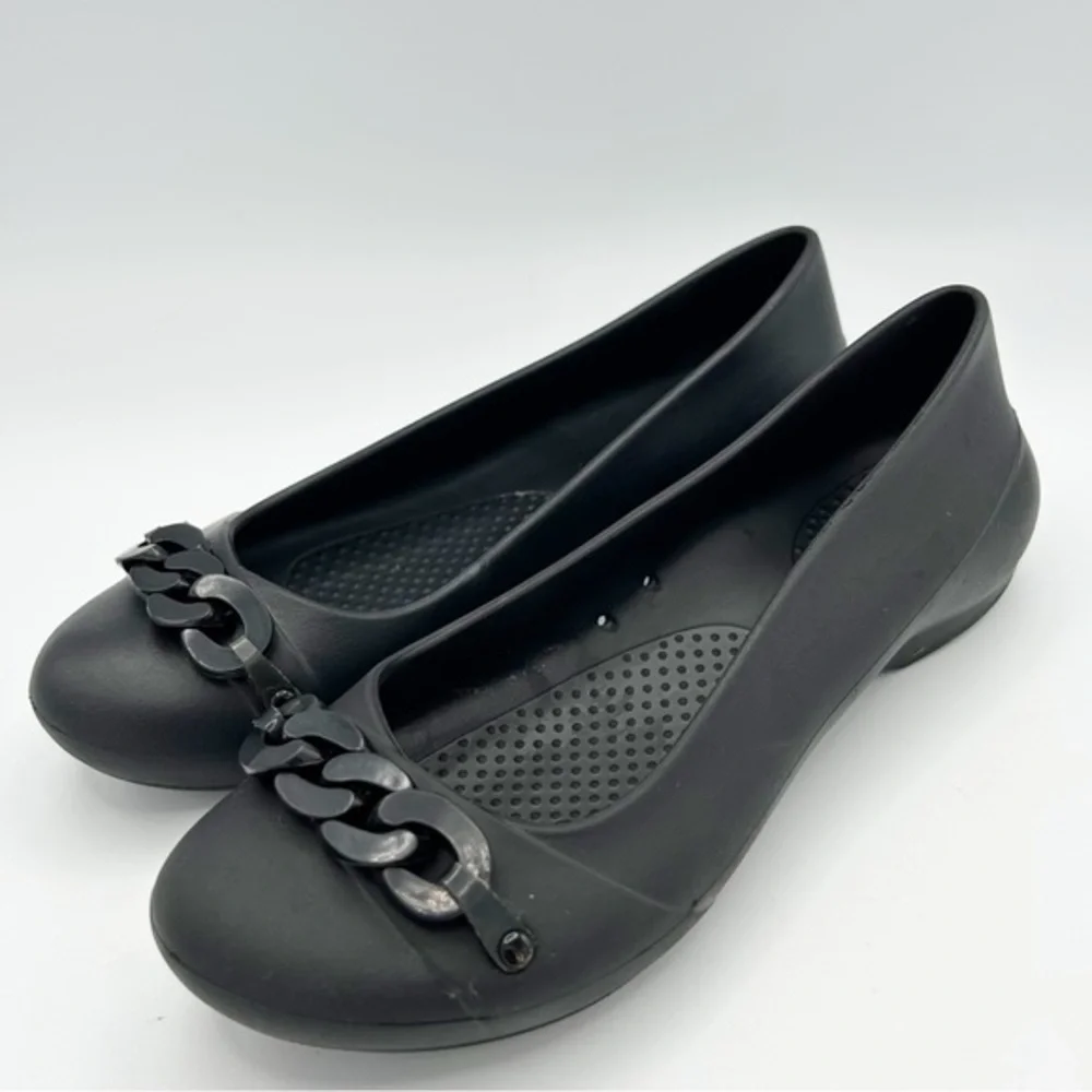 Crocs Womens Gianna Chain Link Ballet Flats Slip‎ On Shoes Black Size 6